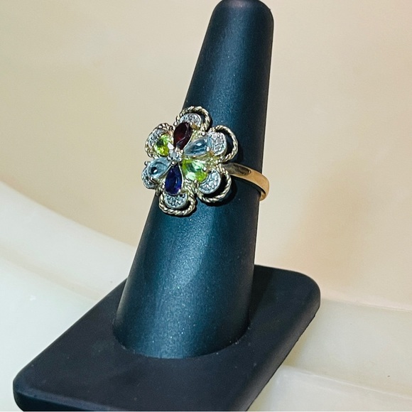 đź’•MARKDOWN! Beautiful Multi-Gem 925 Sterling Roped Flower Design Dinner Ring! - Picture 3 of 16